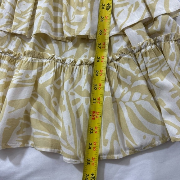 PATRONS OF PEACE Boho Smock Waist Dress Tiered Ruffles Tassels Celery & White‎ S - Picture 12 of 13